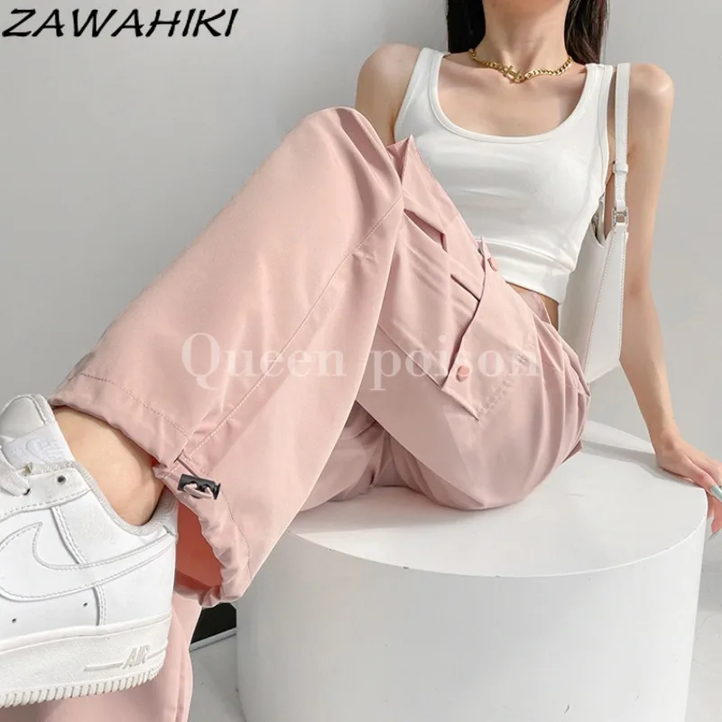 Sweatpants Women Sweet Cool Girls Drawstring Solid Color Loose Straight Casual Cargo Pants Y2K Aesthetic Chic Designed Trousers