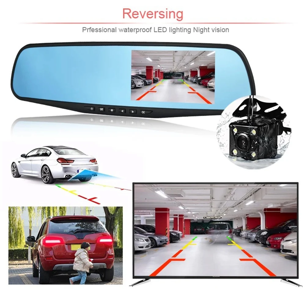 Specchietto retrovisore registratore per auto Car Monitoring Car DVR anteriore e posteriore Dual Recording Car