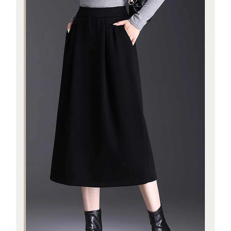 Fashion Solid Color Spliced Pockets Folds Casual Skirts Women's Clothing 2024 Autumn Winter New Loose Elastic High Waist Skirts