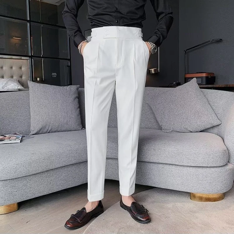 

Business Slim Fit High Waist Solid Color Man Suits Pants Work Wear Luxury Stylish Fabric Fashion Straight Suit Trousers for Men