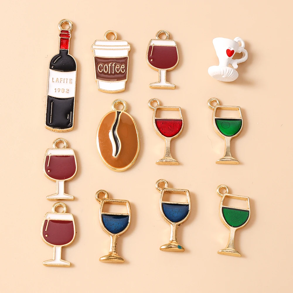 Leslie 10 Stück/Set Emaille Bier-Wein-Glas Kaffee-Anhänger für Halsketten, Ohrringe, Niedliche Charms, Schmuckherstellungszubehör – Detail 3
