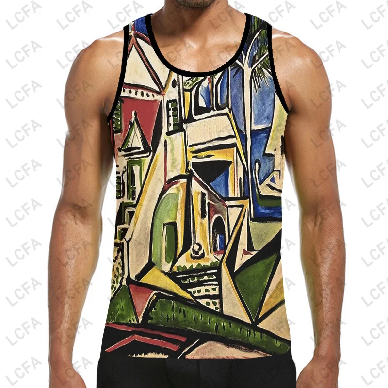 art oil painting 3D Print Men Rock Women Psychedelic Whirlpool Beach Top Colorful Anime Streetwear Vest Harajuku Short Sleeve