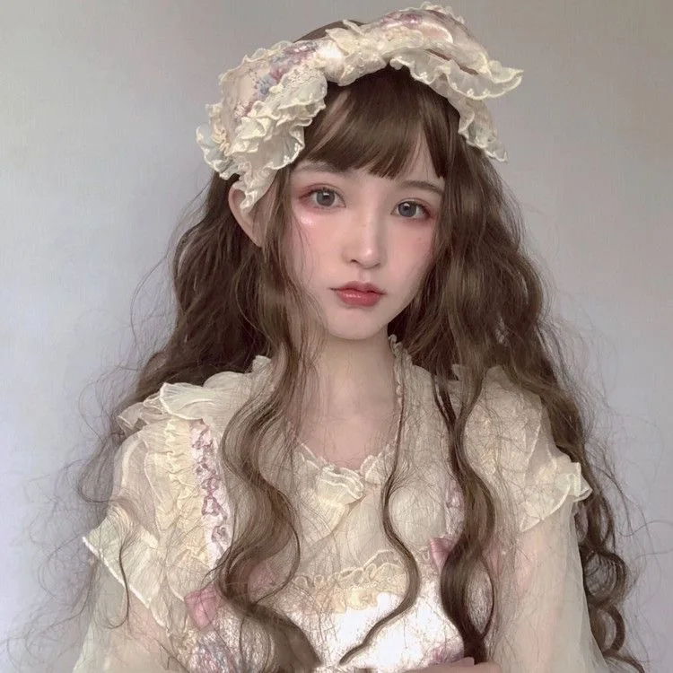 Capelli sintetici onda lunga parrucche Lolita nere e rosa per le donne parrucca Cosplay con frangia Halloween natale resistente al calore