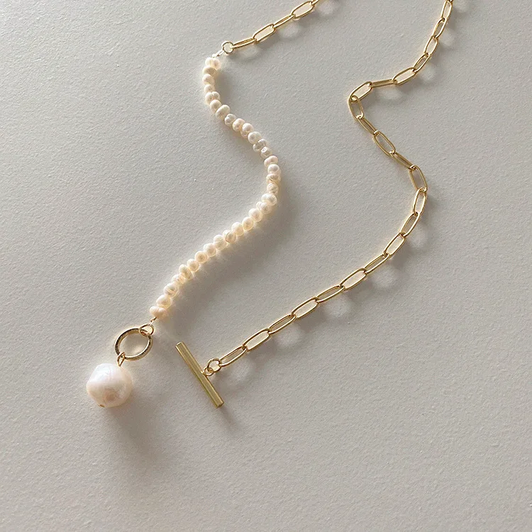 100 % natürliche barocke Süßwasserperle, 14 Karat Gold gefüllt, weibliche Asymmetrie-Ketten, Halskette für Frauen, Valentinstagsgeschenke – Detail 9