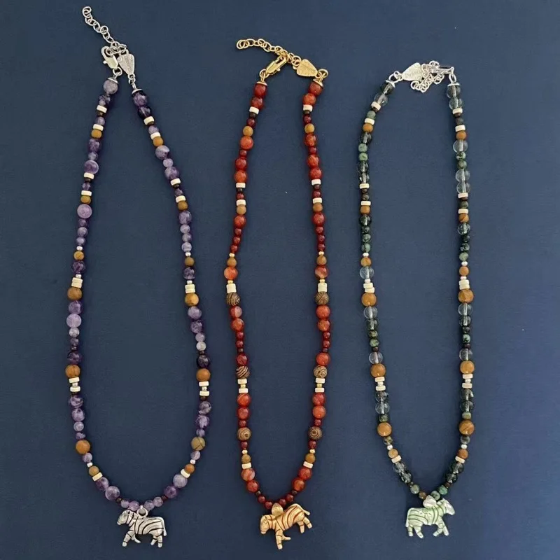 

Ожерелья с подвеской в виде тигрового глаза из бисера и лошади для женщин, милые забавные ожерелья с пони, милые украшения в стиле каваи для девочек