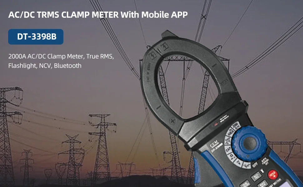 DT-3398B 1000v 2000A AC/DC Clamp Meter, True RMS, Flashlight, NCV, Bluetooth