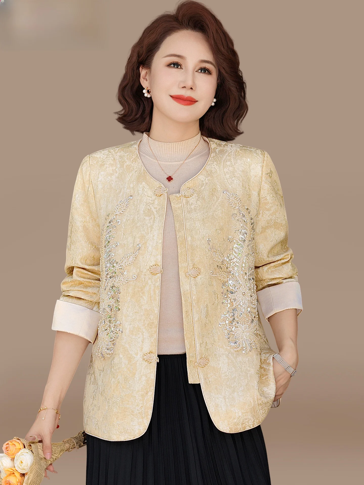 

Ele New Chinese Sle Mommy Autumn Outerwear Tang Suit Top for Middle-Aged And ly Women Faionable Loose Fit Cardigan