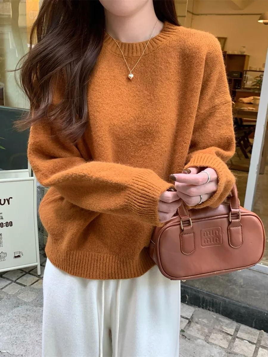 الكورية Sle لينة فضفاضة اللون سترة غير رسمية المرأة خريف 2025 جديد Faion العمر-Defng محبوك علوي تخفيف فضفاض صالح #5