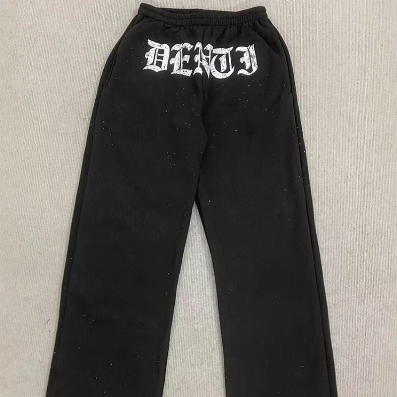 American fashion musical festival loose slimming letter printed Design Couple the same paragraph contrasting wide leg sweatpants