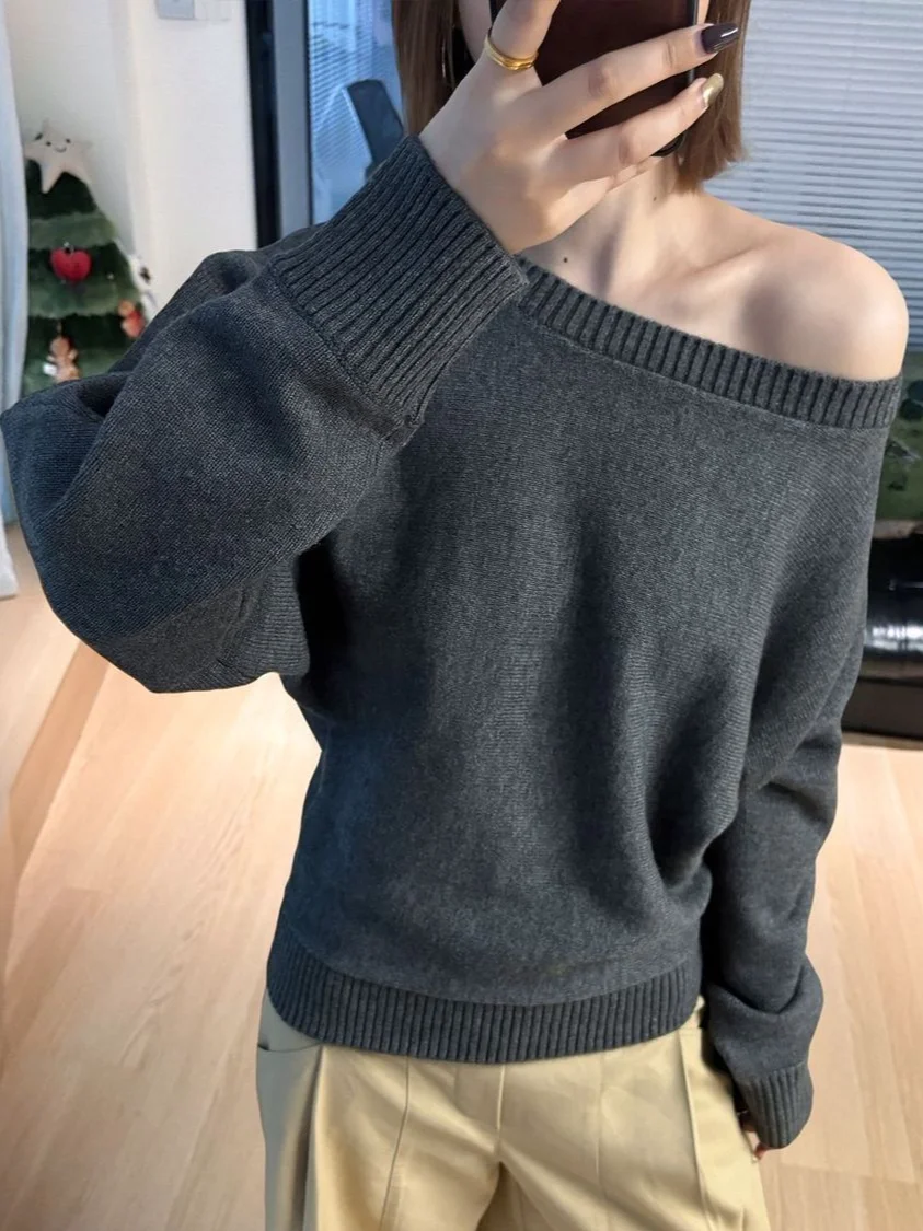 

Loose One-oulder Knitwear Women's Spicy Girl Casual Sle ey Design Slimming Effect Autumn Winter Long Sve Thermal