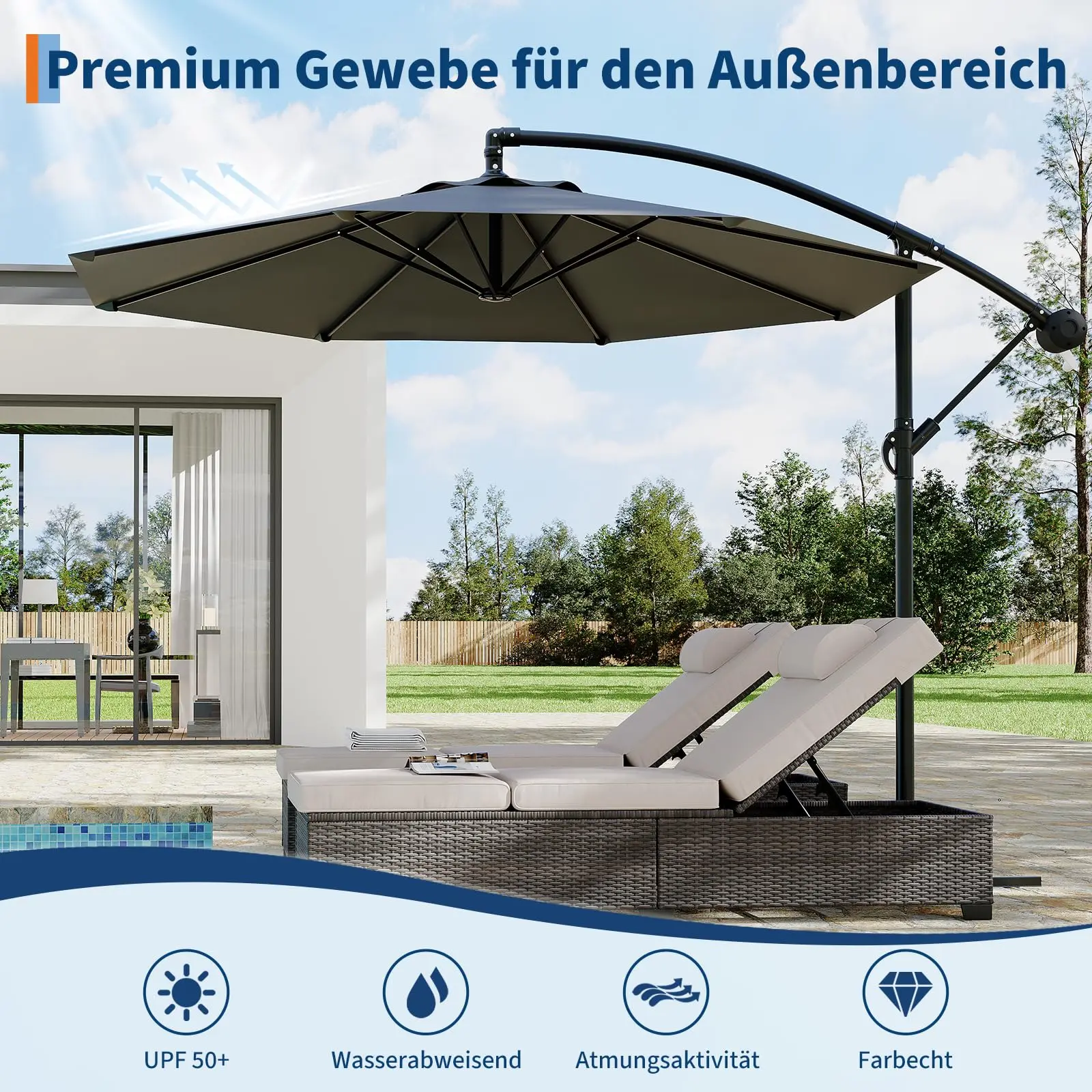 Deluxe 300cm Rotating Cantilever Patio Umbrella