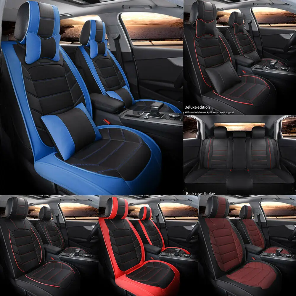 For Honda Pilot 2007-2021 5-Seat Car Seat Covers Full Set Leather Deluxe Cushion Front Rear Seat Back Cushion Pad Mat Backrest