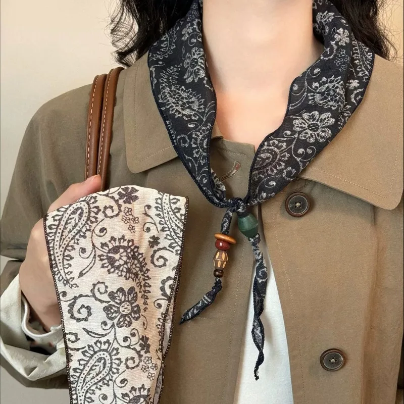 

Vintage Paisley Faux Silk Scarf Necklace for Women Light Luxury Premium High Quality Soft Breathable Elegant Fashion Hair Band
