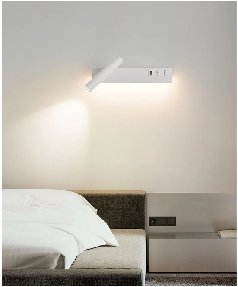 Bedside Reading Wall Lamp Nordic Modern LED Wall Light With Switch USB Indoor Lighting Room Decor For Bedroom Living Room Sconce