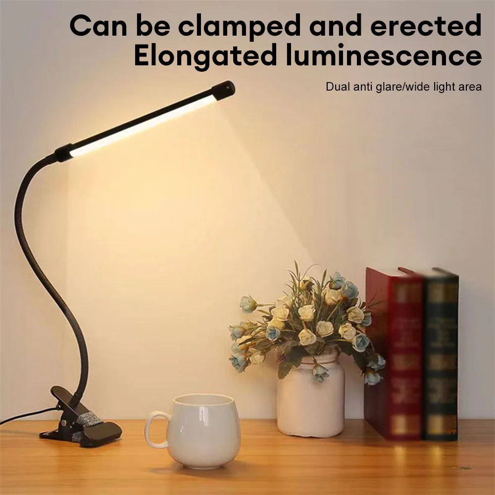 LED Clip Hose Lamp Flexible Eye-protection Table Clip Light USB 3 Gears Lighting Dimmable Reading Lamp for Bedside Study