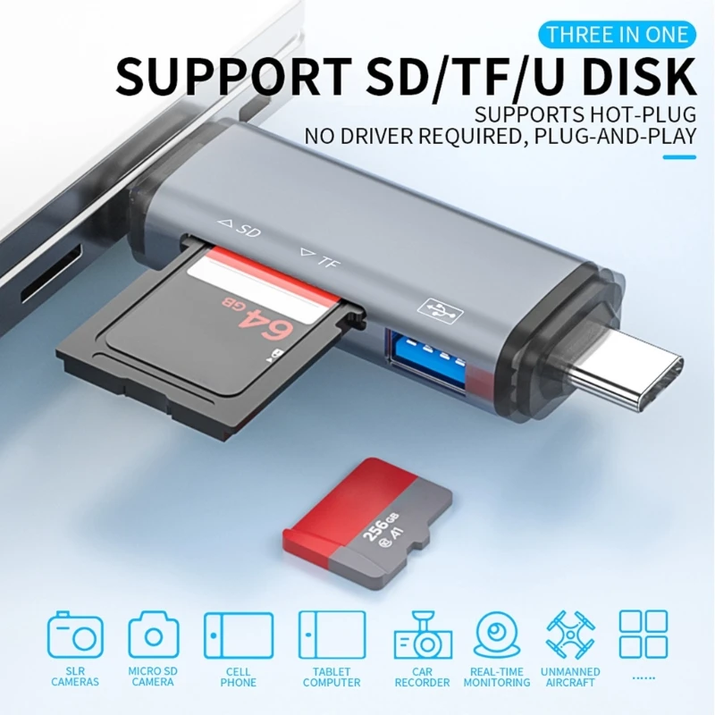 Lector tarjetas memoria multifunción USB tipo C compatible con hasta 512 para teléfonos inteligentes, tabletas y