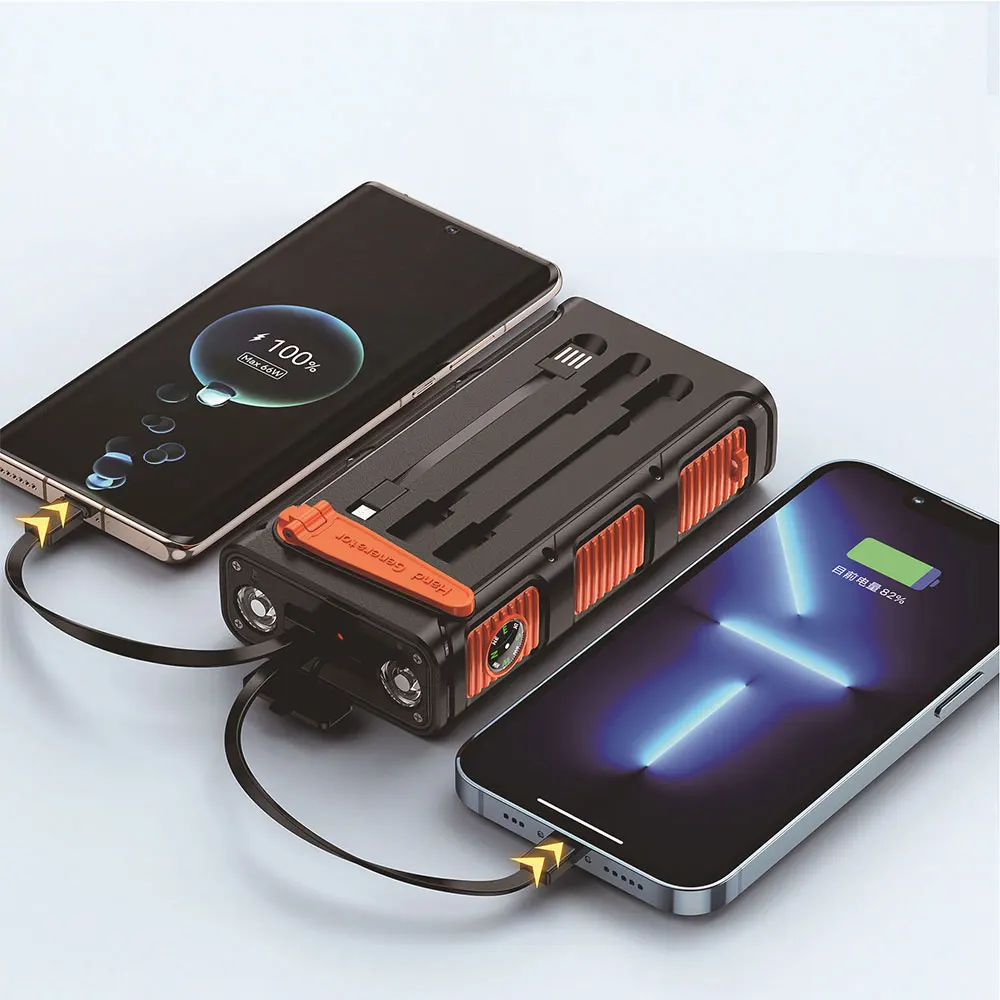 30000mAh Solar Power Bank PD20W Batteria esterna Powerbank a ricarica rapida per iPhone 13 Huawei Xiaomi Caricatore portatile a manovella