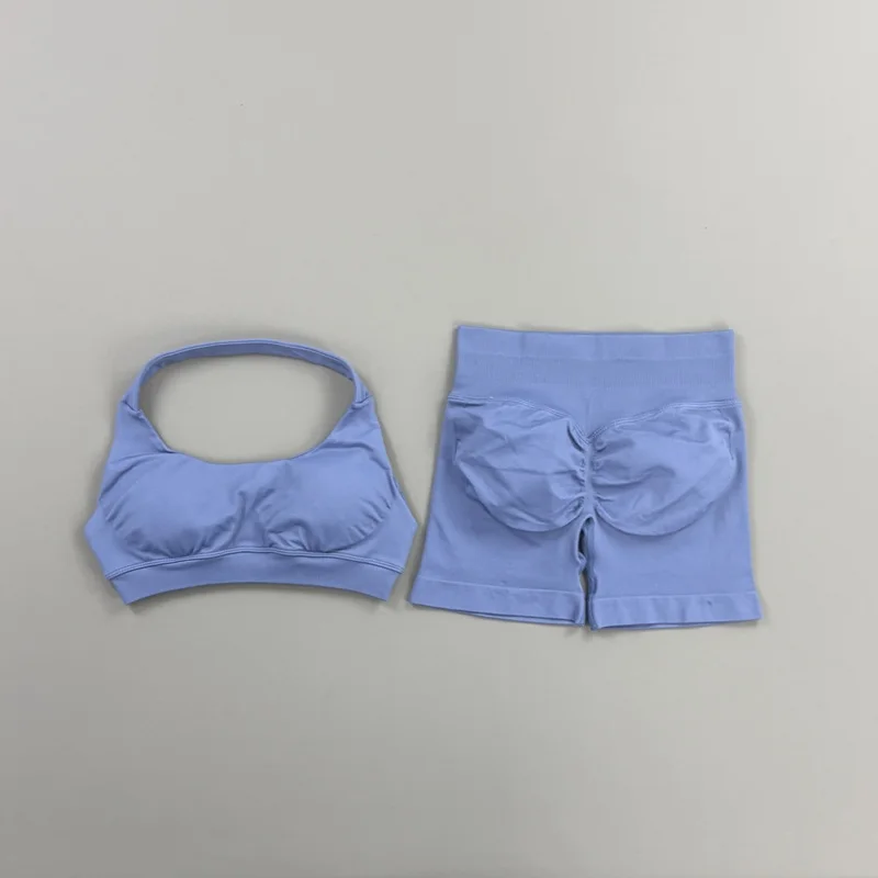 2-teiliges HISTELLO Impact Gym Set für Damen, Sport-BH und Shorts, offener Rücken, Scrunch-Butt, nahtloses Workout-Jogging-Sport-Trainingsset – Detail 29
