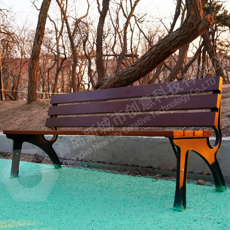 Outdoor Park Chair Stainless Steel Leisure Seat Square Courtyard Preservative Wood Public Waiting Bench Customizable
