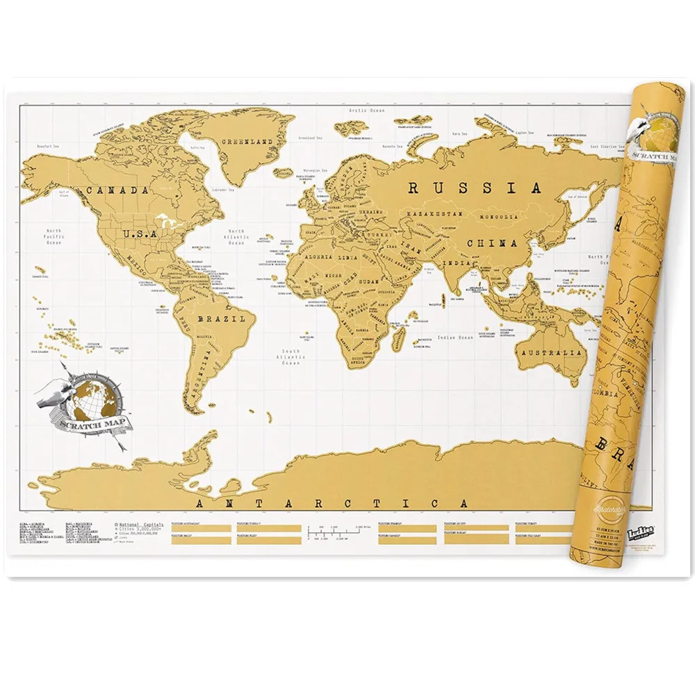 Deluxe Scratch The Travel Maps | Globe Scratch Maps Poster Large Maps International, Travel Journal Alternative | Travel Gifts