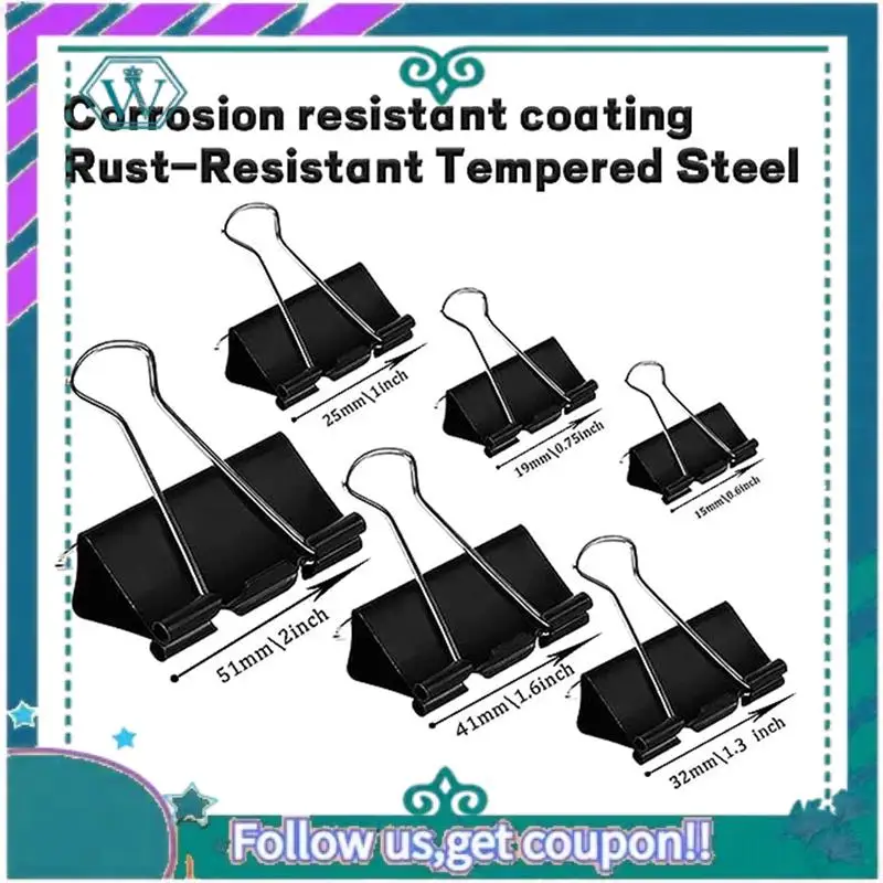 120PCS Long Tail Clips Black Clips Loose-Leaf Clips Flat Mouth Phoenix Tail Clips,Fixed Large, Medium And Small Bill Clips