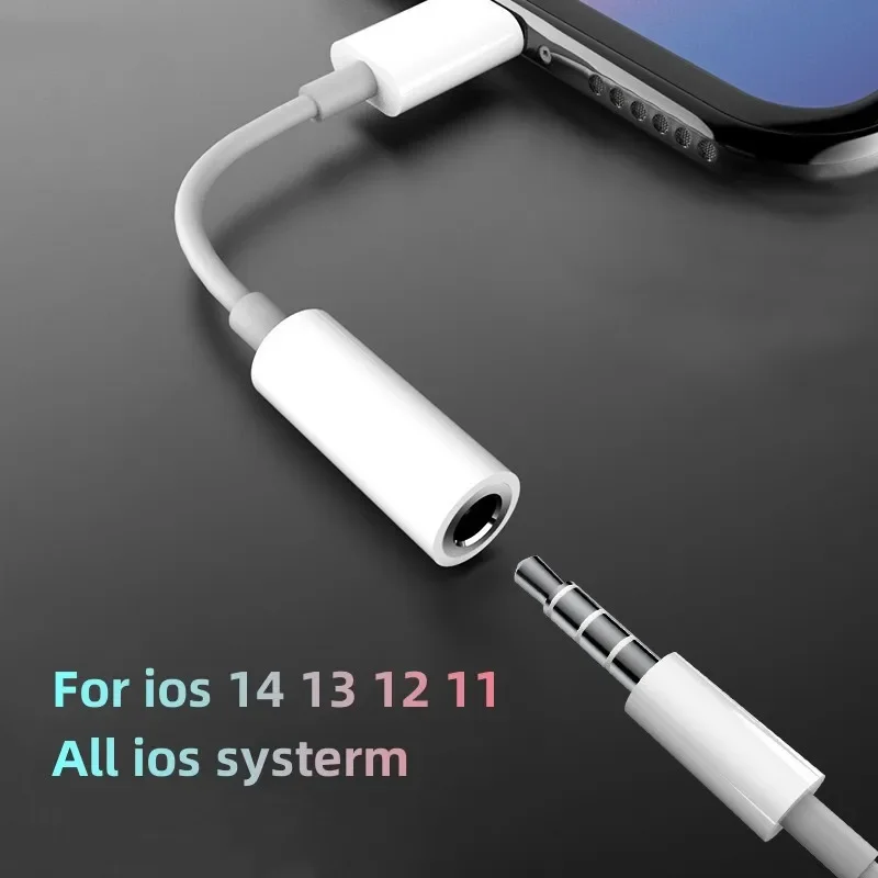 Convertidor de conector de auriculares Jack, adaptador auxiliar de 8 pines a 3,5mm para iPhone 15, 14, 13, 12 Pro Max Mini XS XR X, iluminación a 3,5mm