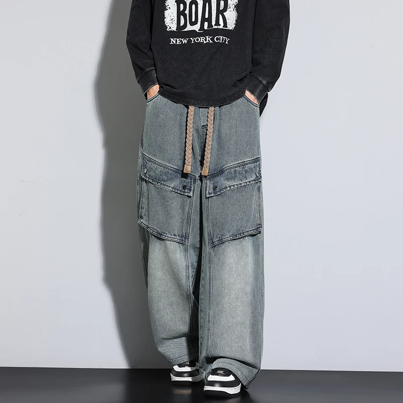 

Straight-leg Jeans for Men New Spring Autumn Large-sized Pants Wide-leg Pants Men's Casual Cargo Pants Men's Teenagers' Trousers