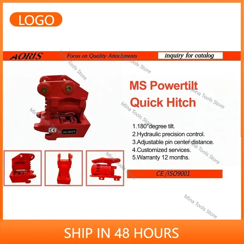 AORIS 180 Degree Tilt MS03 Hydraulic Powertilt Quick Hitch for 3-5 Ton Excavator