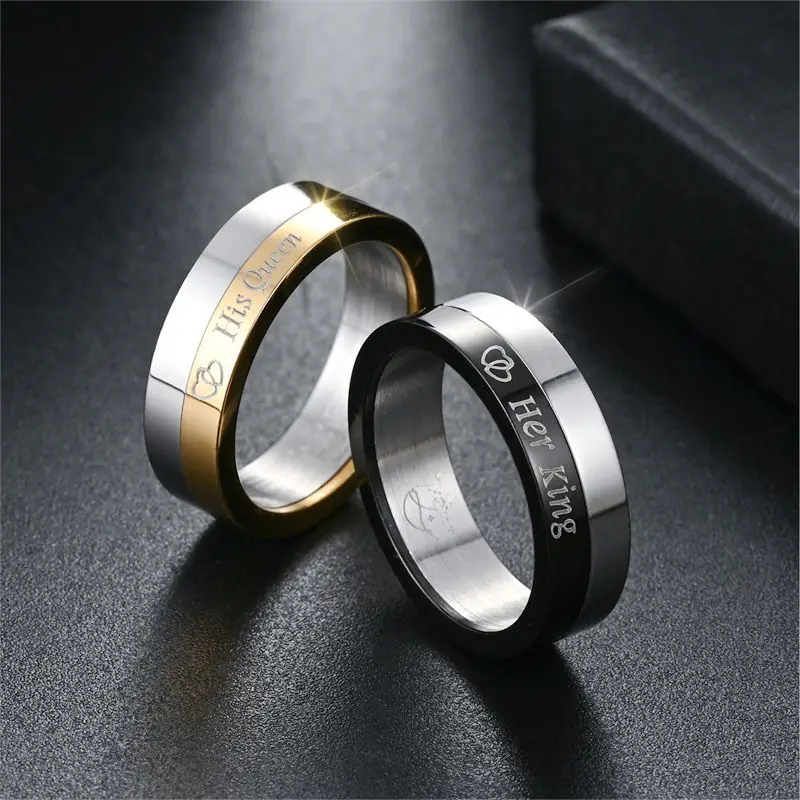 

10 pcs NEW Stainless Steel Gold Silver Black Rotatable Laser Engraved His Queen Her King Ring Spinning Ring Fine Rings