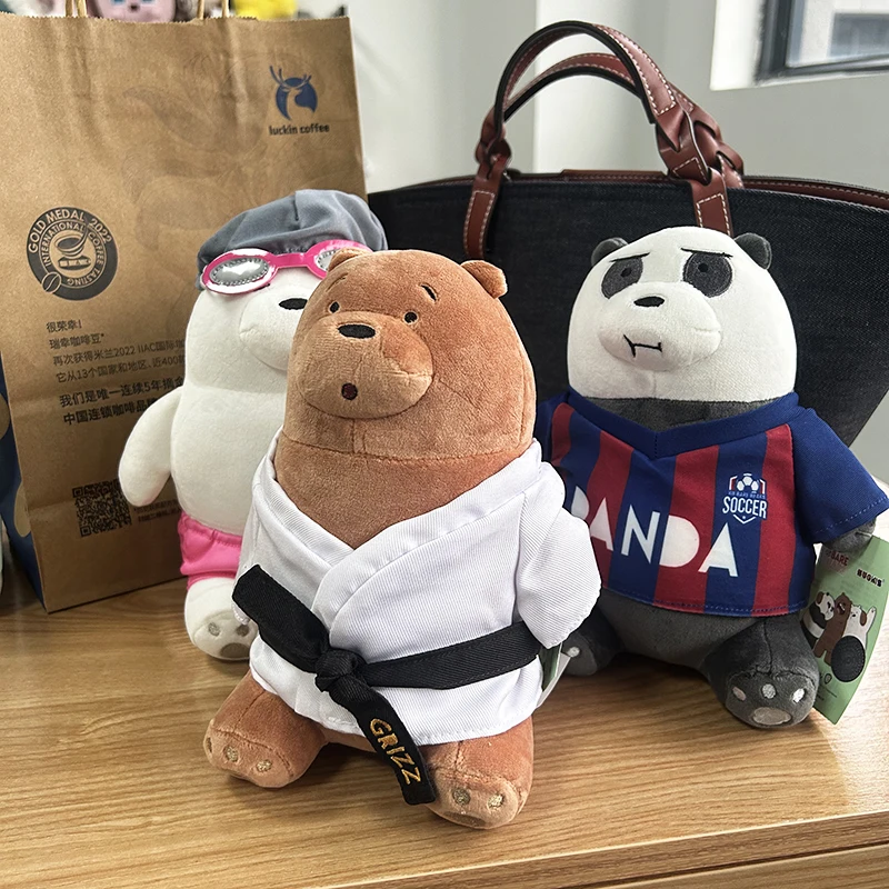 20cm We Bare Bear Stuffed Animal Toy Sports Series Oornaments Cute Bear Football Doll Swimming Plush Doll Taekwondo Models