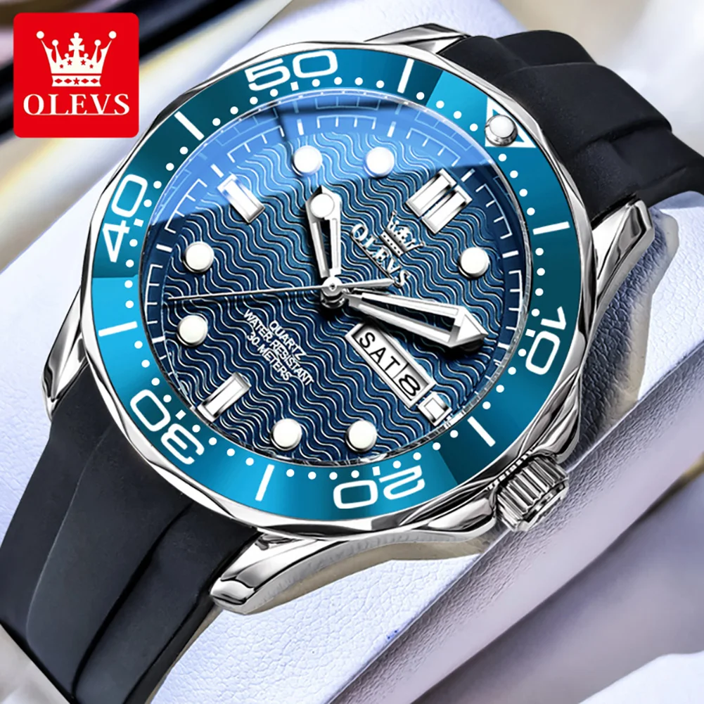 

OLEVS 42MM Men Quartz Watch Waterproof Super Luminous Week Date Sports Diving Watches For Man Gift Box Original Brand 3738 Reloj