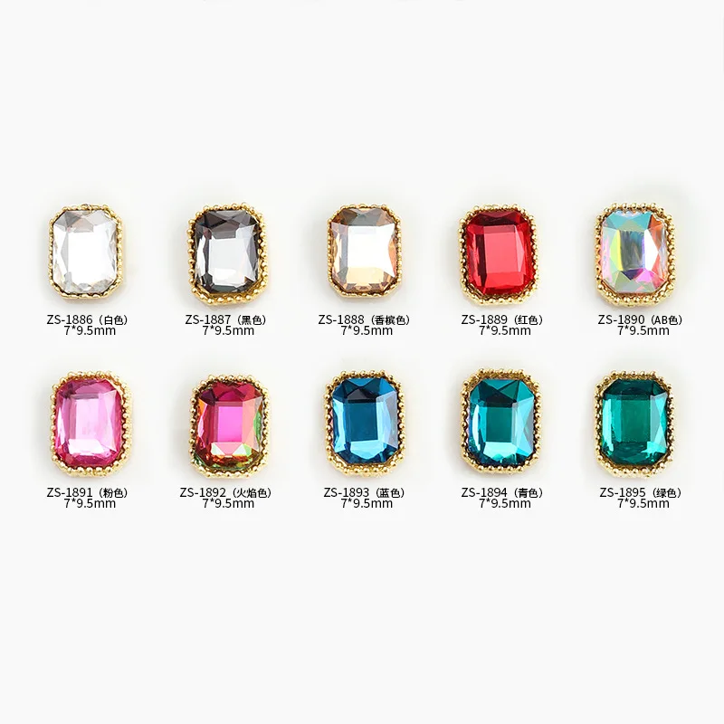 10PCS 3D Metal Edging Rectangle Nails Rhinestones Charms Accessories 3D Glitter Nail Art Decoration Supplies Parts Manicure Tool