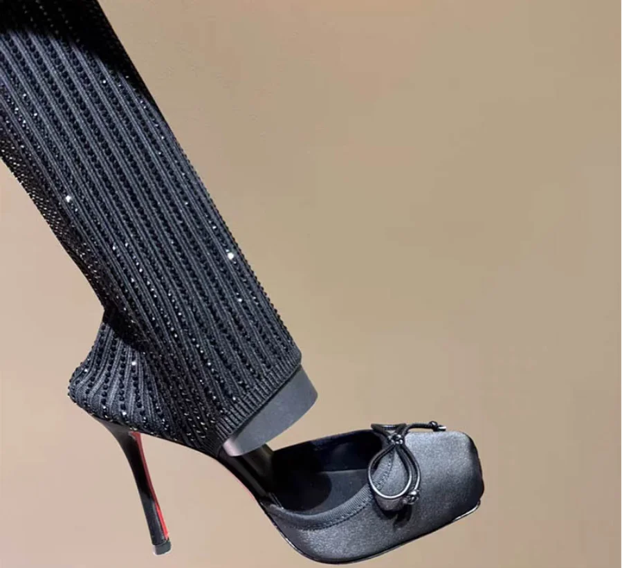 2026 Spring/Summer New Ballet High Heels Fashion Stretch Stockings Hot Diamond Women's 34-46 Large High Heels Sandals image 2