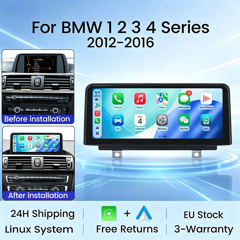 Écran Linux 10.25 pouces, Carplay sans fil, Android Auto, autoradio, lecteur multimédia pour BMW série 1 2 3 4 F20 F21 F22 F30 F31 F32 F33 NBT, affichage 1920x720, WIFI