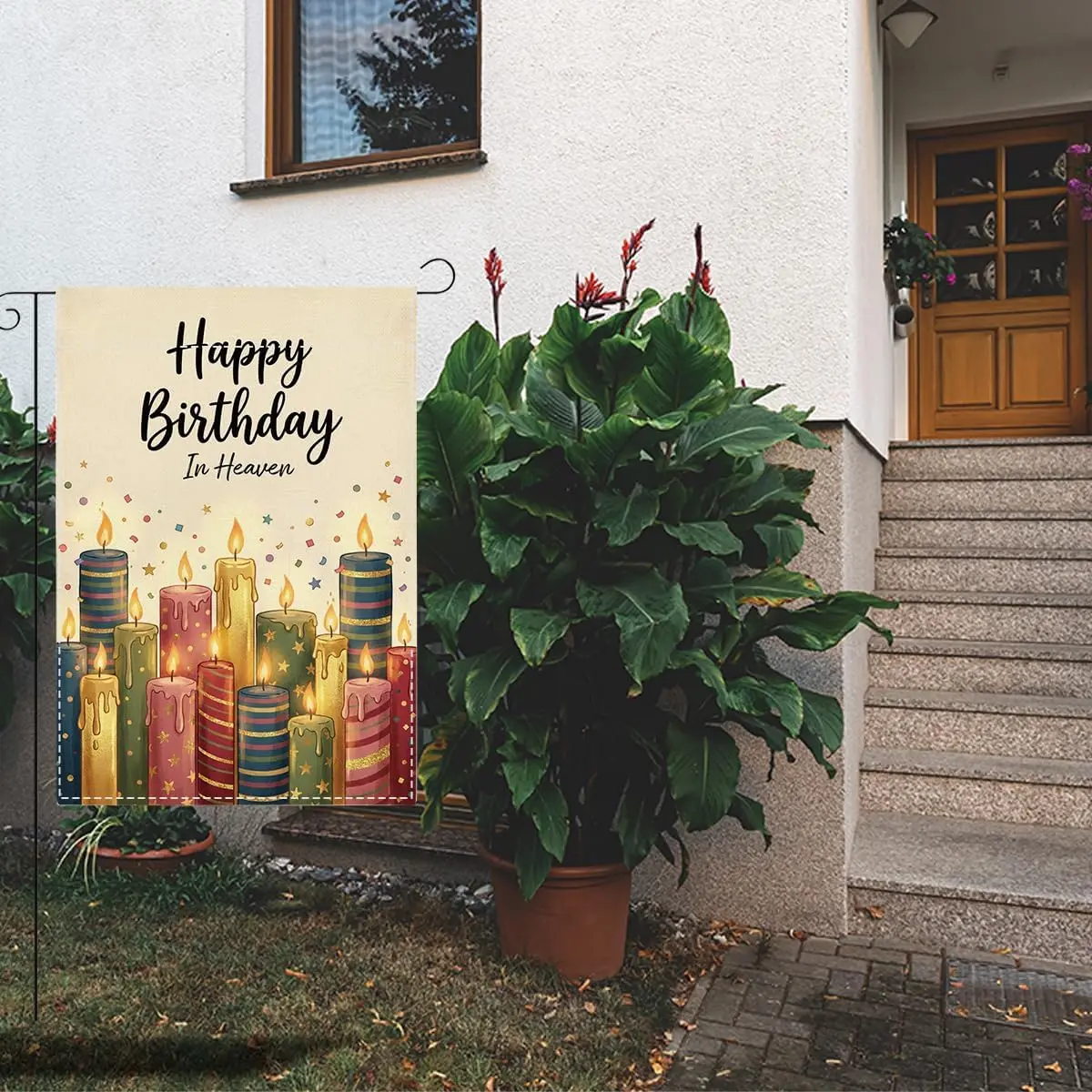 Happy Birthday in Heaven Garden Flag Birthday Grave Cemetery Decorations Small Double Sided Burlap Memorial Flags for Graves zzo
