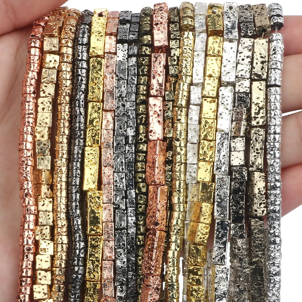 Natürliche Stein Schwarz Rose Gold Überzogene Vulkanische Lava Hämatit Lose Spacer Perlen Für Diy Schmuck Machen Armband Halsband Material