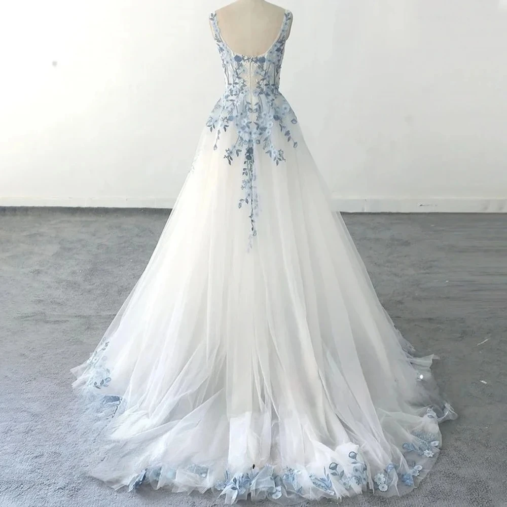 Customized Fashionable A Line Wedding Dress Sleeveless Corset Appliques Bridal Gown Sweep Train Elegant Bride Dress Vestido