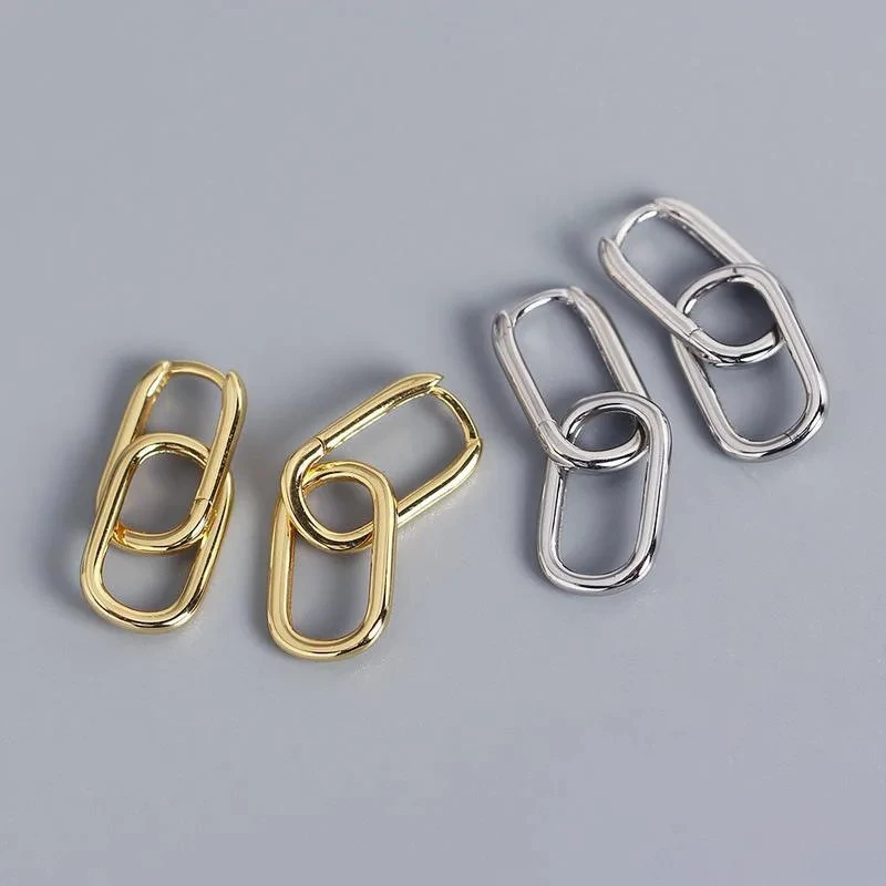 New 925 Sterling Silver Geometric Oval Hoop Earrings for Women Simple Metal Style Detachable Earrings for Women Jewelry Gifts