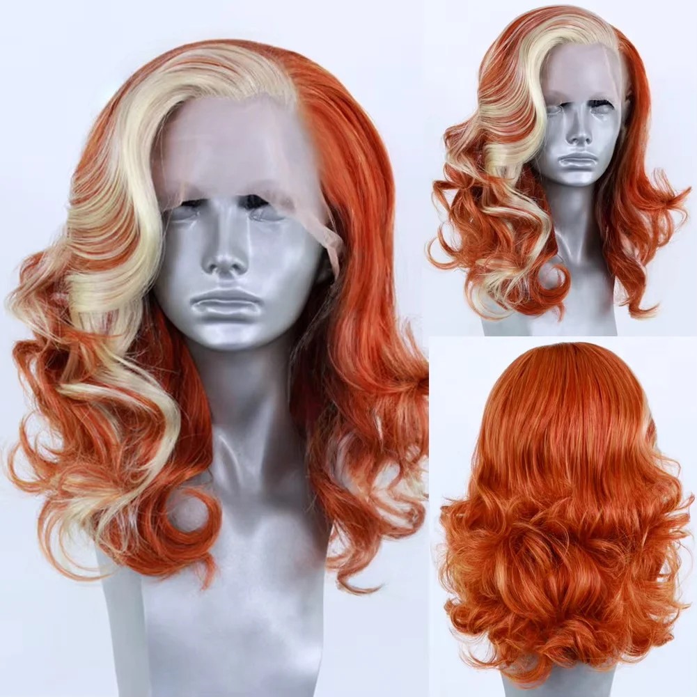 

Оранжевый парик с бликами, короткий парик с глубокими волнами, парик боб 13X4, синтетические парики спереди для женщин, рыжие волосы, короткий парик с объемной волной, косплей