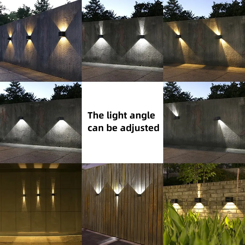 Applique murale solaire à LED pour jardin, éclairage extérieur étanche, angle ajusté, balcon, escalier, clôture, lampes à la lumière du soleil à économie d'énergie