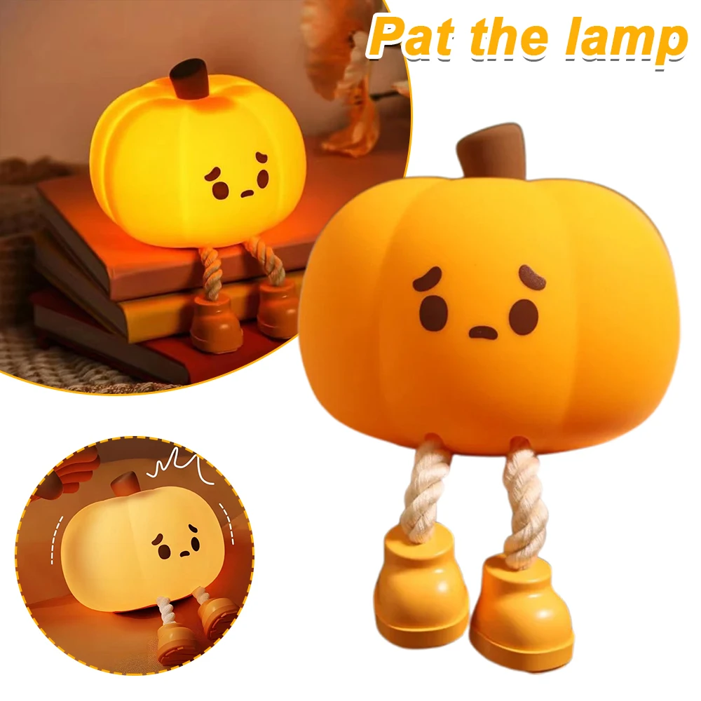 Luce notturna Lampada carina Lampada con sensore tattile a forma di zucca Lampada da notte di Natale Lampada ricaricabile a LED in silicone