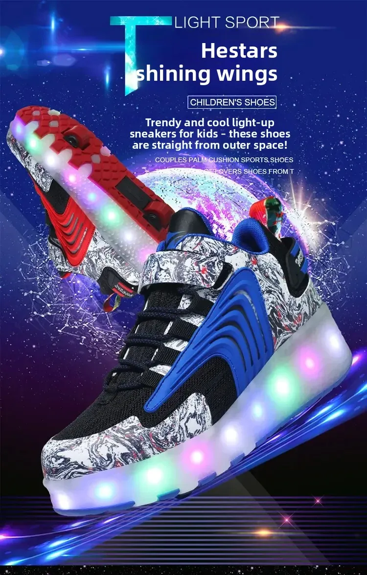 

Новый стиль силовых прогулочных туфель, обувь для катания на роликовых коньках, двухколесная светодиодная цветная уличная обувь для катания на роликовых коньках, детские кроссовки