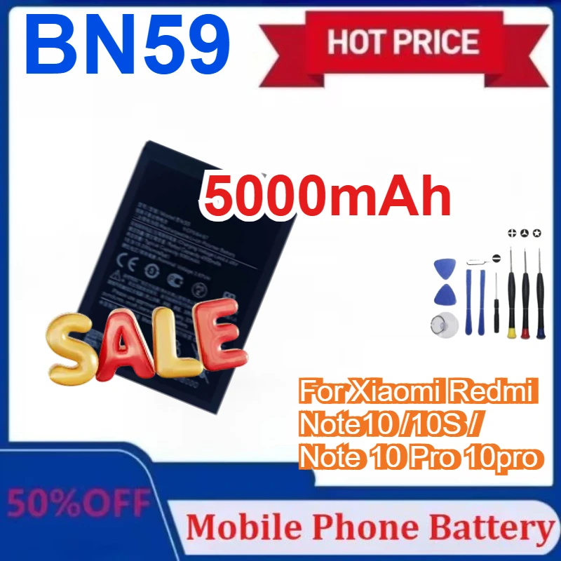

BN59 Аккумулятор для мобильного телефона 5000 мАч для Xiaomi Redmi Note10/10S/Note 10 Pro 10pro Сменные аккумуляторы для телефона + инструменты