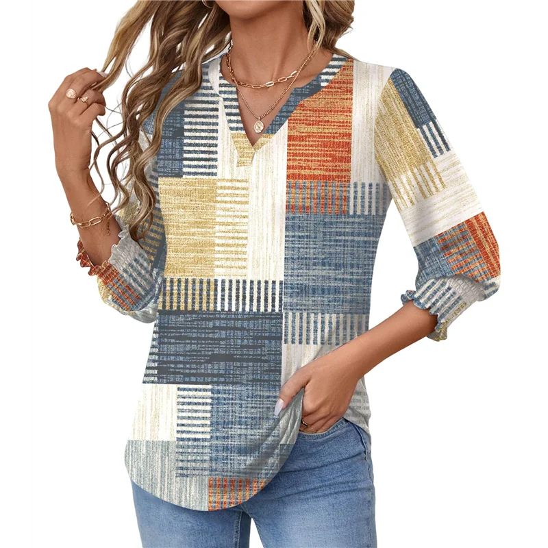 

A83F-Women's 2025 Fashion Tops 3/4 Length Sleeve Business Casual Blouses Summer Tees Shirts