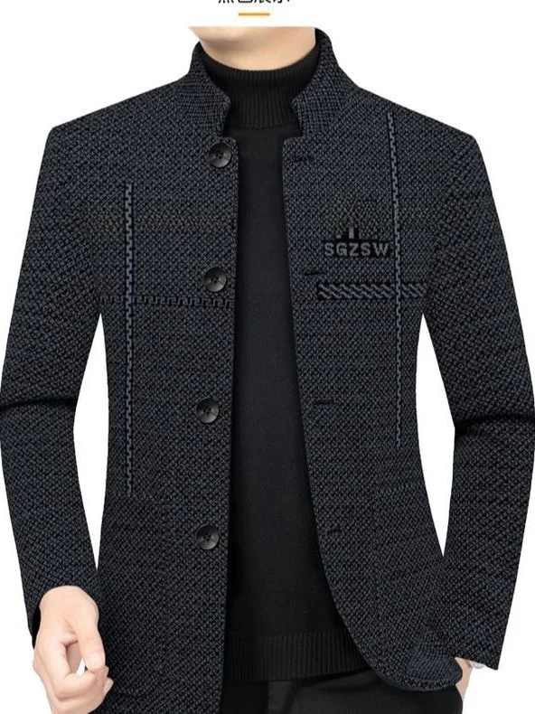 

Осенне-зимнее мужское шерстяное пальто с воротником-стойкой, новое китайское длинное пальто-свек для мужчин среднего возраста