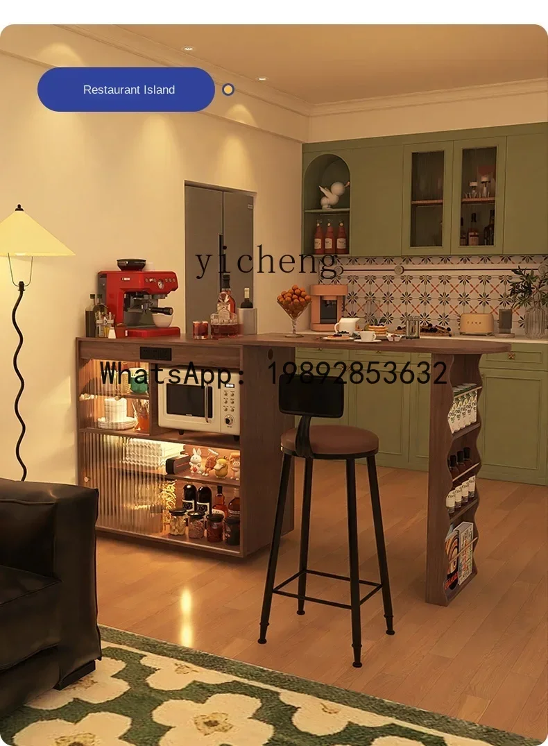 LYY all solid wood bar table household living room folding telescopic bar cabinet sofa side partition cabinet