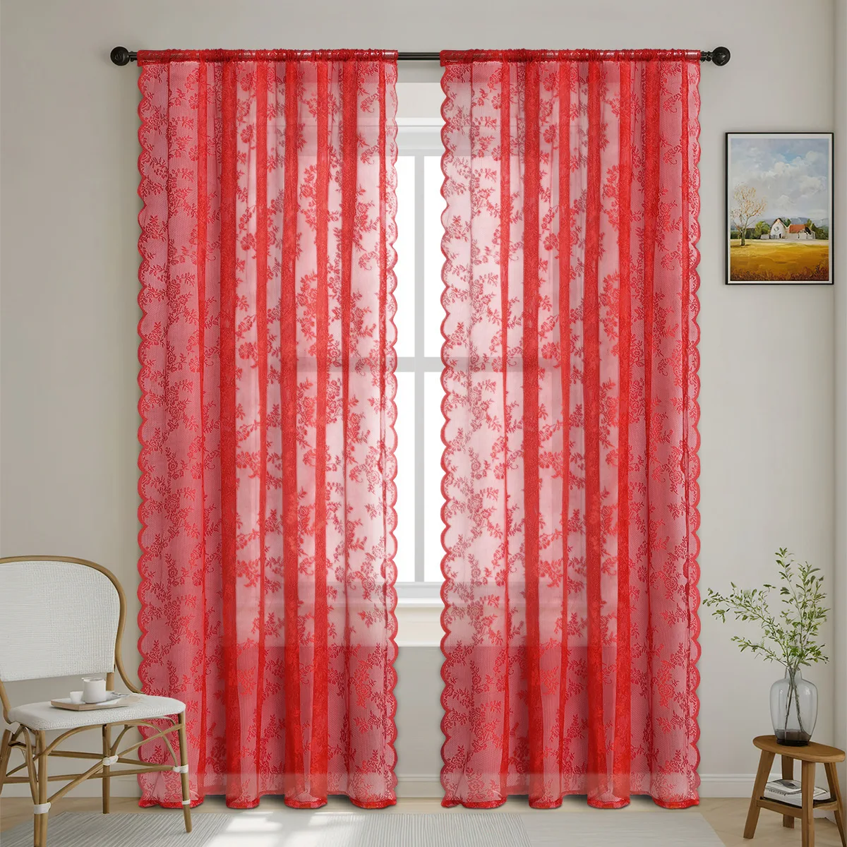 Curtain Black Lace Living Room Window Curtains Floral Jacquard Romatic for Bedroom 2 Panels Drape French Style Sheer Treatment
