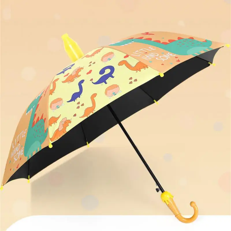 Cute Cartoon Children\'s Automatic Umbrella Outdoors Rainy Windproof Sunshade Dirt-resistant Black Rubber Long Handle Umbrella