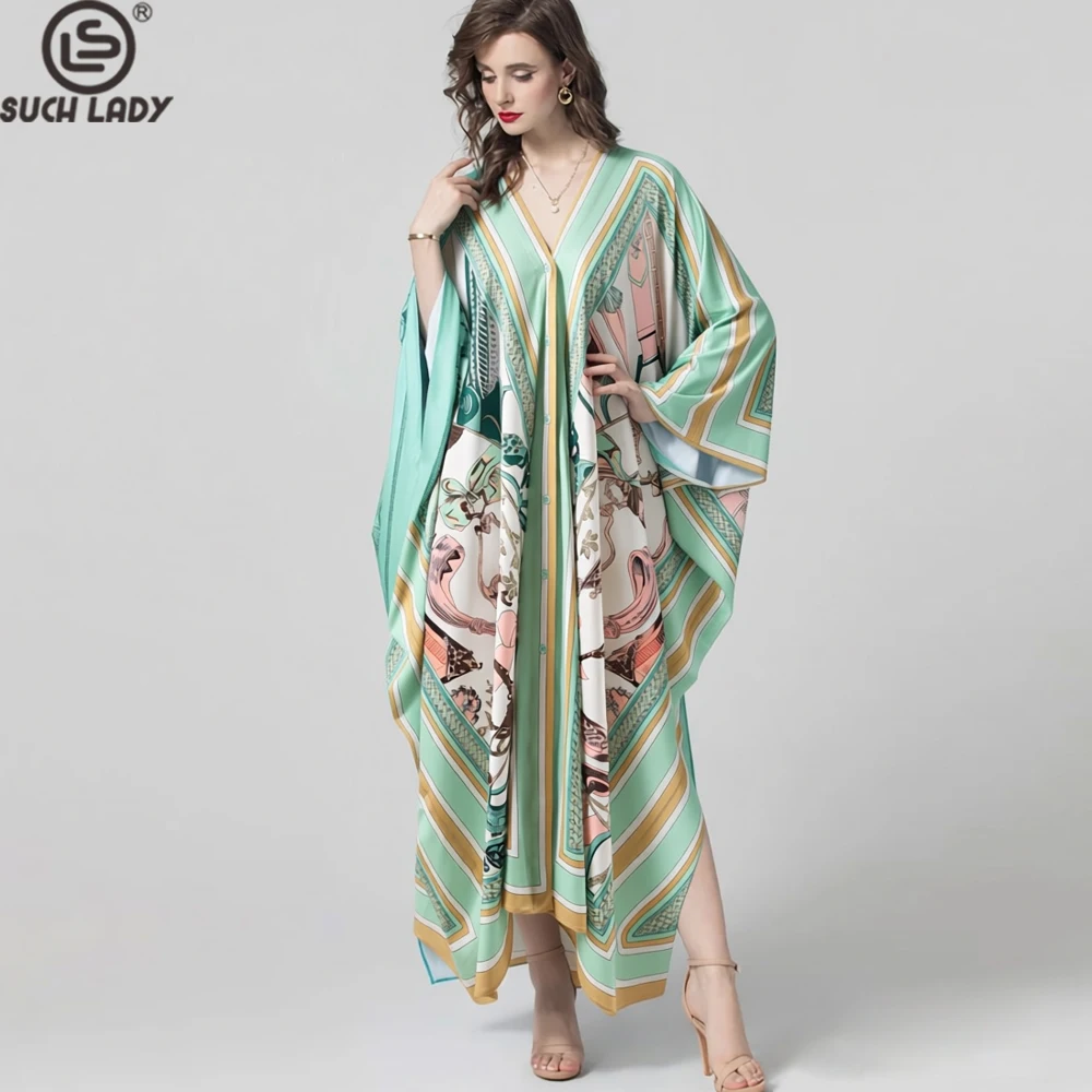 Women's Dresses Sexy V Neck Single Breasted Printed Floral Fashion Casual Long Robes
