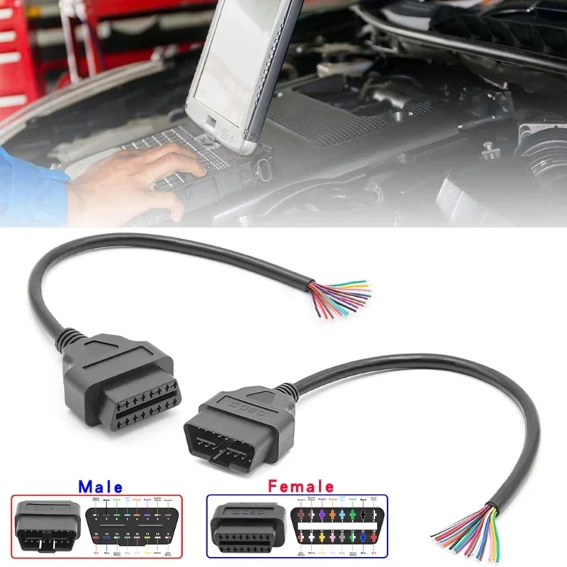 

16 Color Cable Male to Female Cable Convenient Cable User Friendly Male to Female for Car Data Collect Maintenance